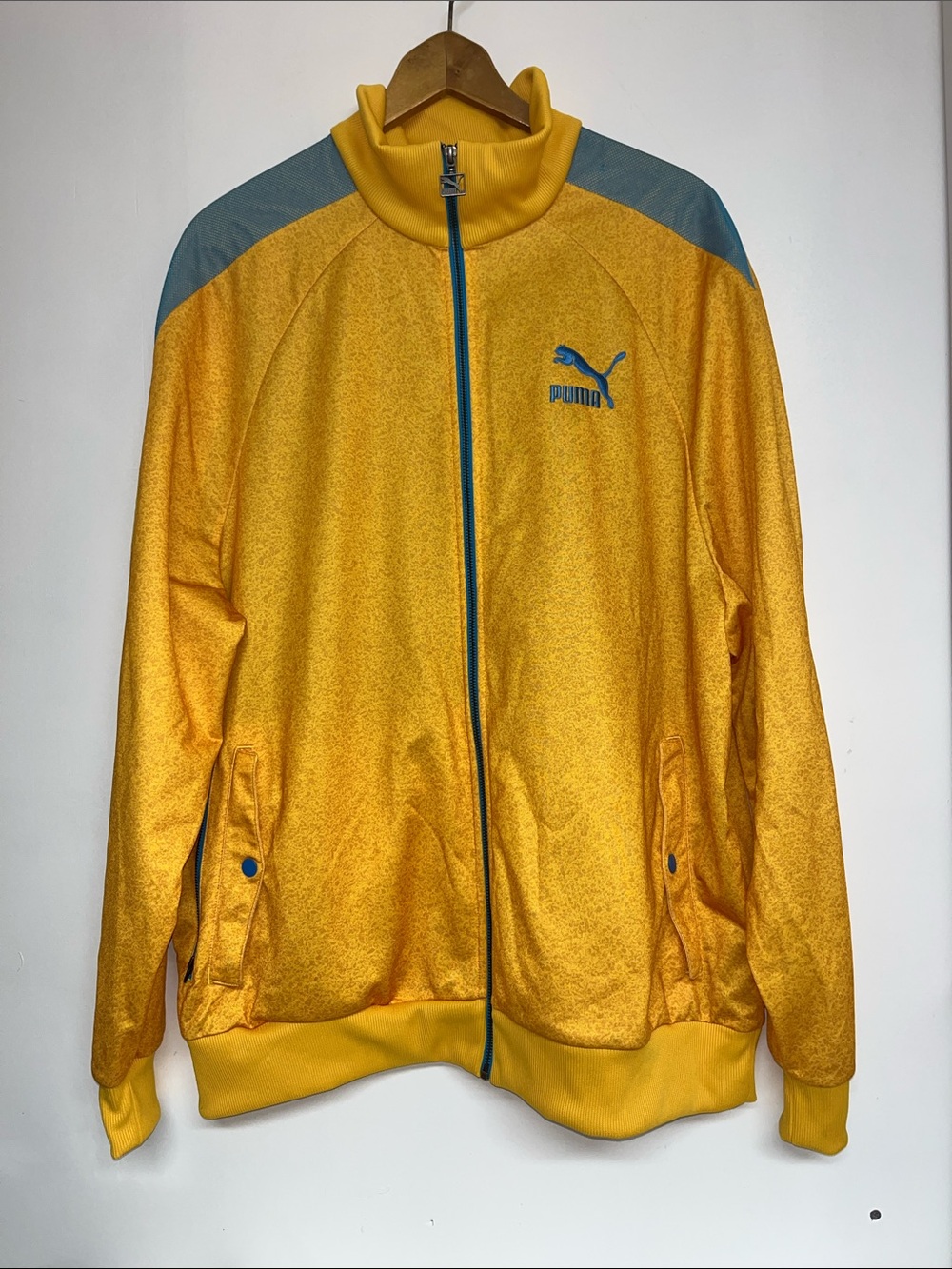 Vintage 90’s Puma 94’ Celebrate The Spirit XL Yellow & Blue Zip Up Track Jacket